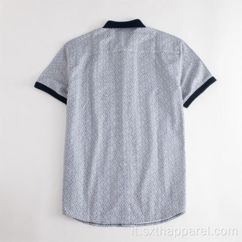 Camicia da uomo in cotone elasticizzato a maniche corte con colletto lavorato a maglia